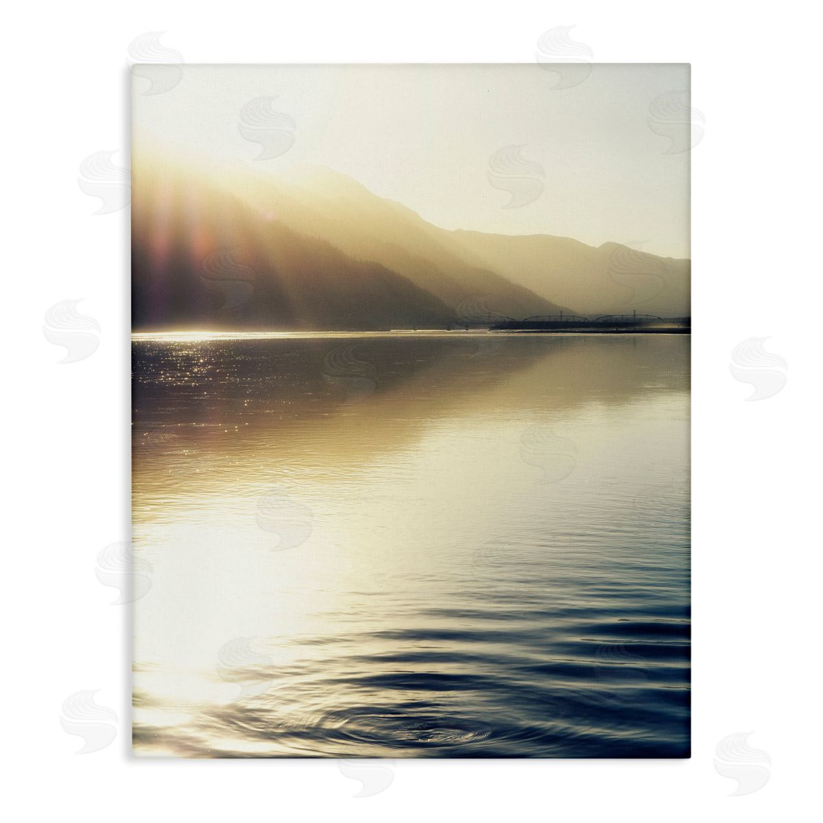 Savanah Plank Quiet Mountain Lake Water Ripples Sunrise Rays Stretched Canvas Wall Art Print