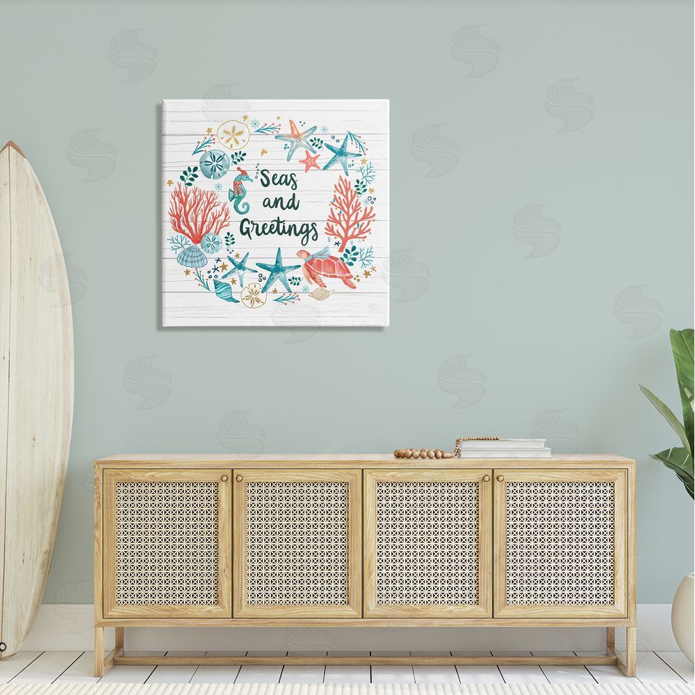 Sharon Lee Seas And Greetings Warm Nautical Holiday Wreath Canvas Wall Art in Room