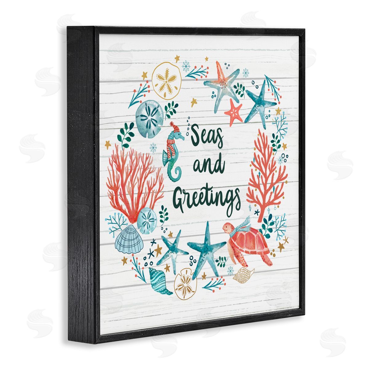 Sharon Lee Seas And Greetings Warm Nautical Holiday Wreath Black Framed Glicee Wall Art Print