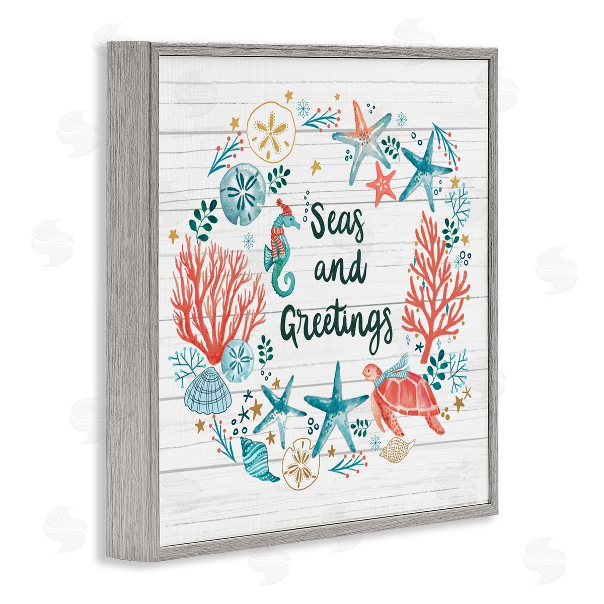 Sharon Lee Seas And Greetings Warm Nautical Holiday Wreath Gray Framed Glicee Wall Art Print