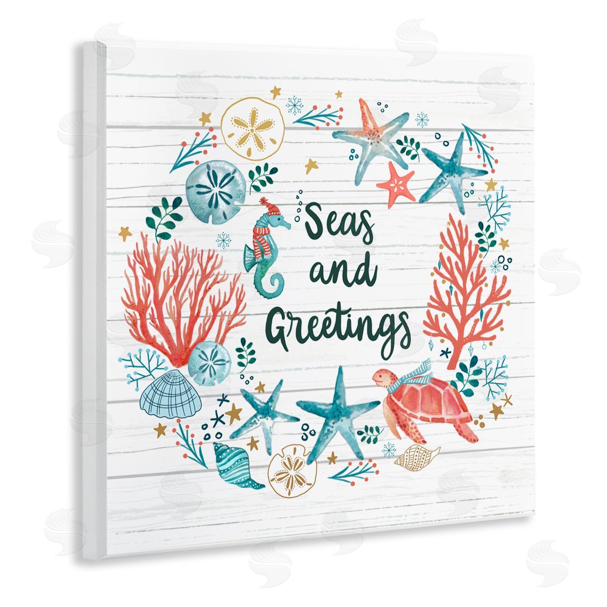 Sharon Lee Seas And Greetings Warm Nautical Holiday Wreath Wooden Wall Plaque Art Print