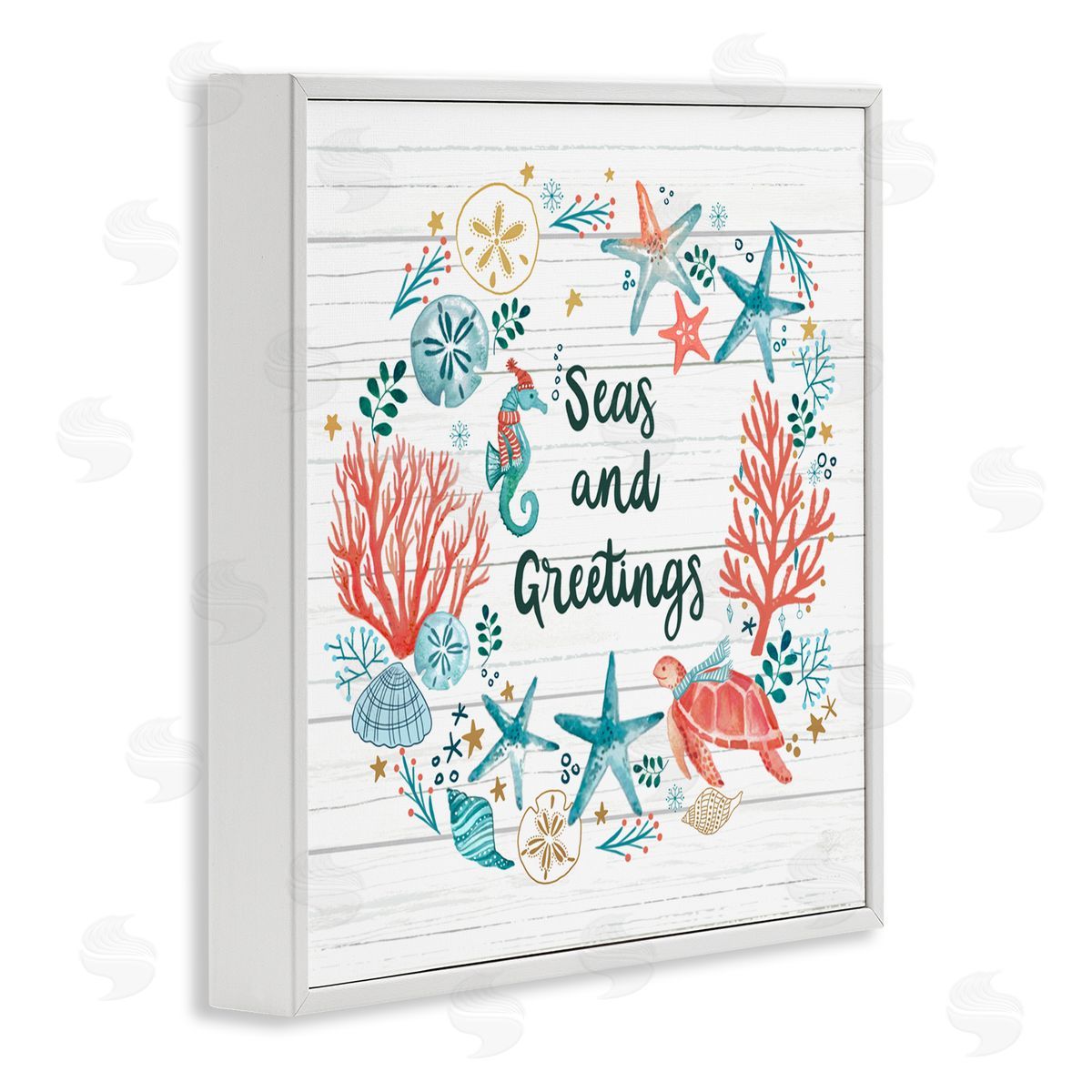 Sharon Lee Seas And Greetings Warm Nautical Holiday Wreath White Framed Glicee Wall Art Print