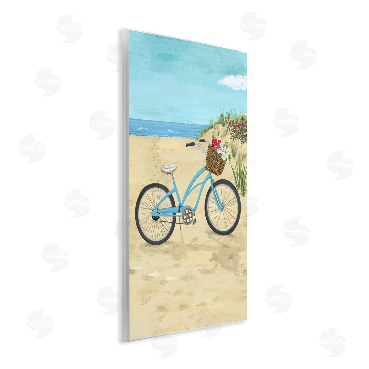 Sharon Lee Blue Bicycle Flower Blossom Basket Beach Sand Wall Plaque Art Print