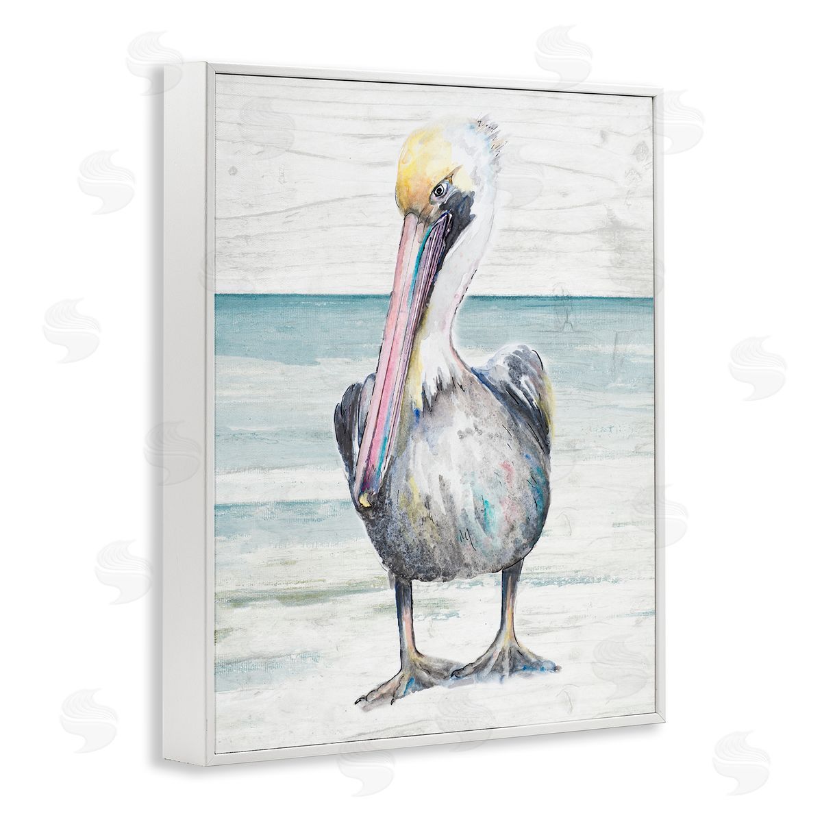 Pelican Bird Standing on Beach White Frame Print Wall Art, Home Decor by Patricia Pinto