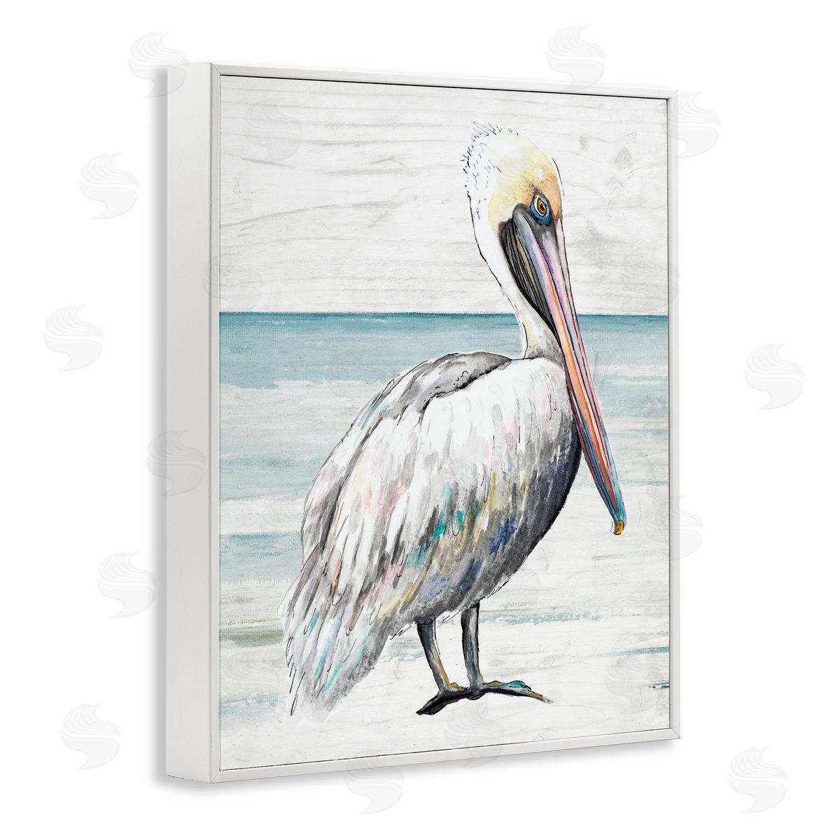 Rustic Pelican on Shoreline White Frame Print Wall Art, Home Decor by Patricia Pinto