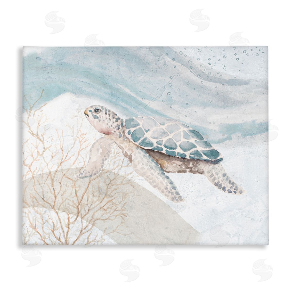 Patricia Pinto Pleasant Sea Turtle Drifting Ocean Bubble Waves Stretched Canvas Wall Art Print