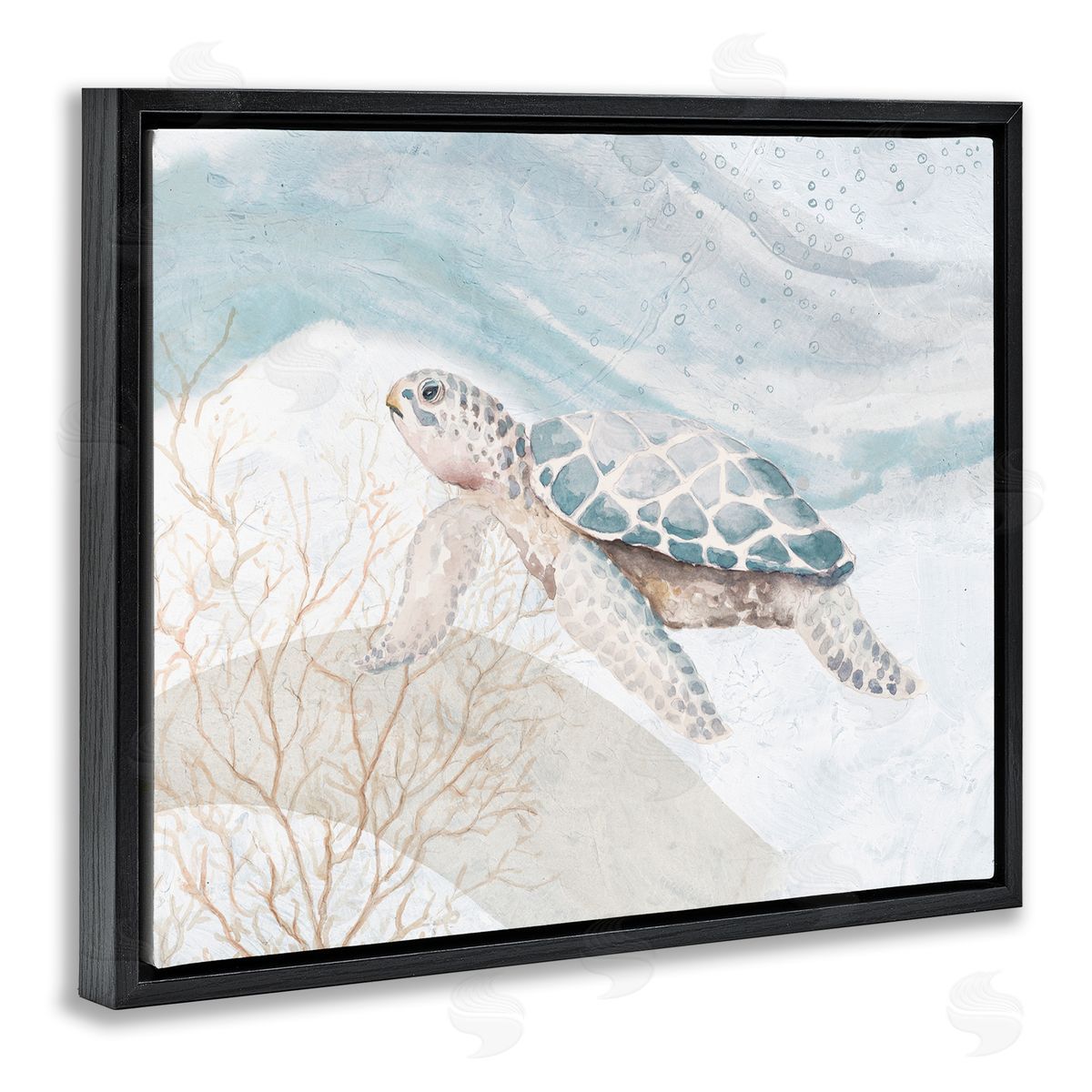 Patricia Pinto Pleasant Sea Turtle Drifting Ocean Bubble Waves Black Floating Frame Canvas Wall Art Print