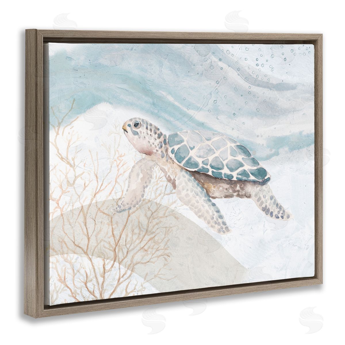 Patricia Pinto Pleasant Sea Turtle Drifting Ocean Bubble Waves Brown Floating Frame Canvas Wall Art Print