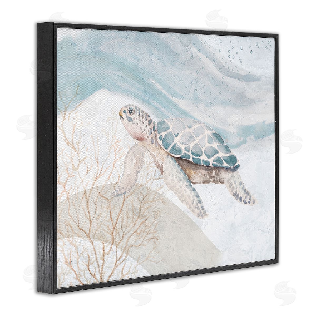 Patricia Pinto Pleasant Sea Turtle Drifting Ocean Bubble Waves Black Framed Giclee Wall Art Print