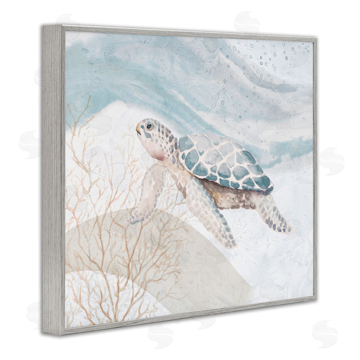 Patricia Pinto Pleasant Sea Turtle Drifting Ocean Bubble Waves Gray Framed Giclee Wall Art Print