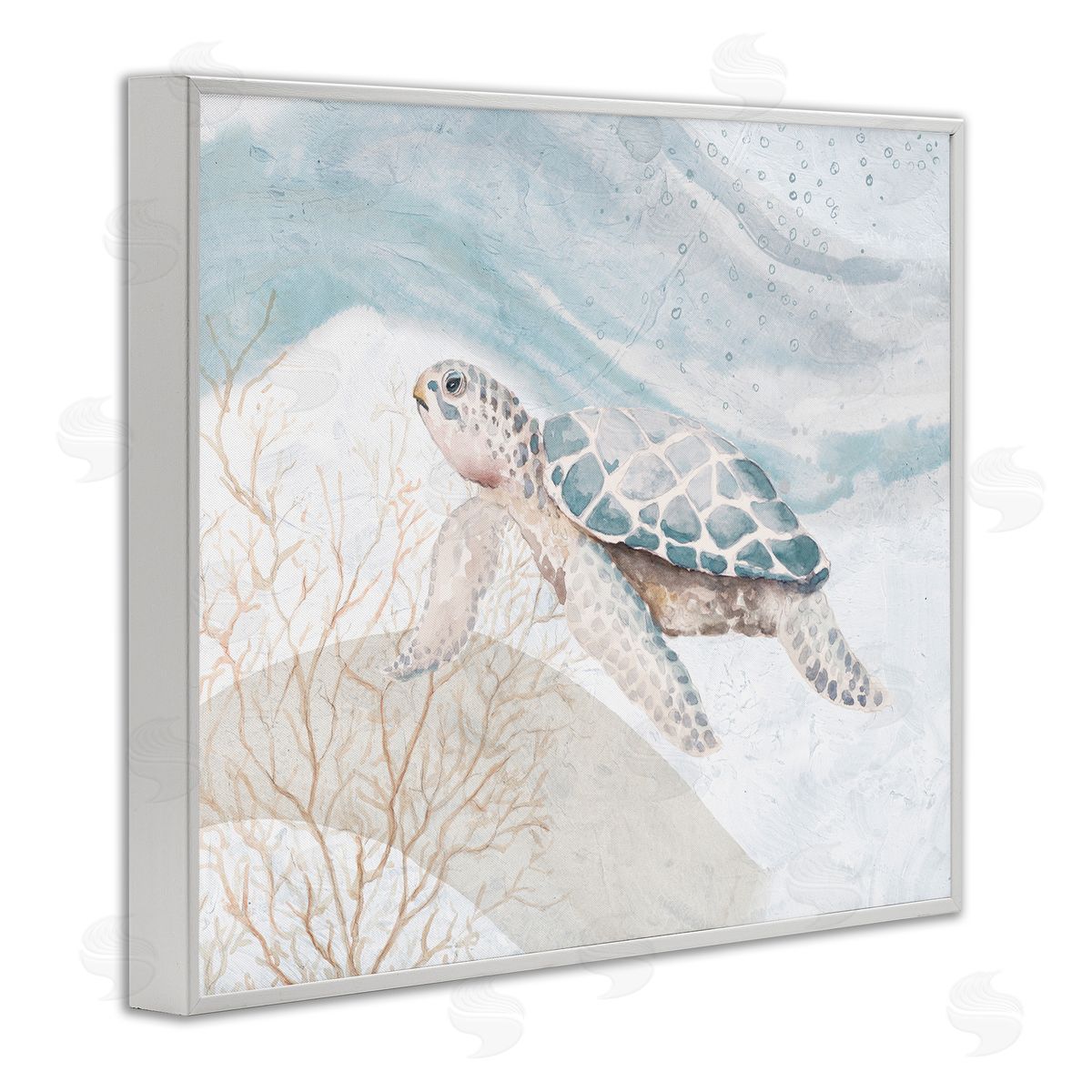 Patricia Pinto Pleasant Sea Turtle Drifting Ocean Bubble Waves White Framed Giclee Wall Art Print