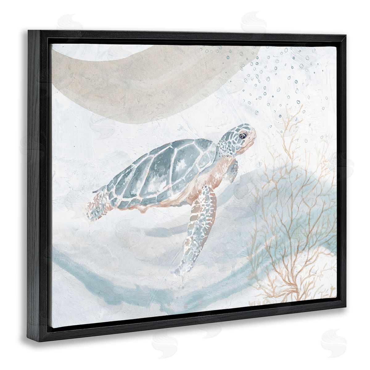 Patricia Pinto Drifting Sea Turtle Serene Ocean Wave Atmosphere  Black Floating Frame Canvas Wall Art Print