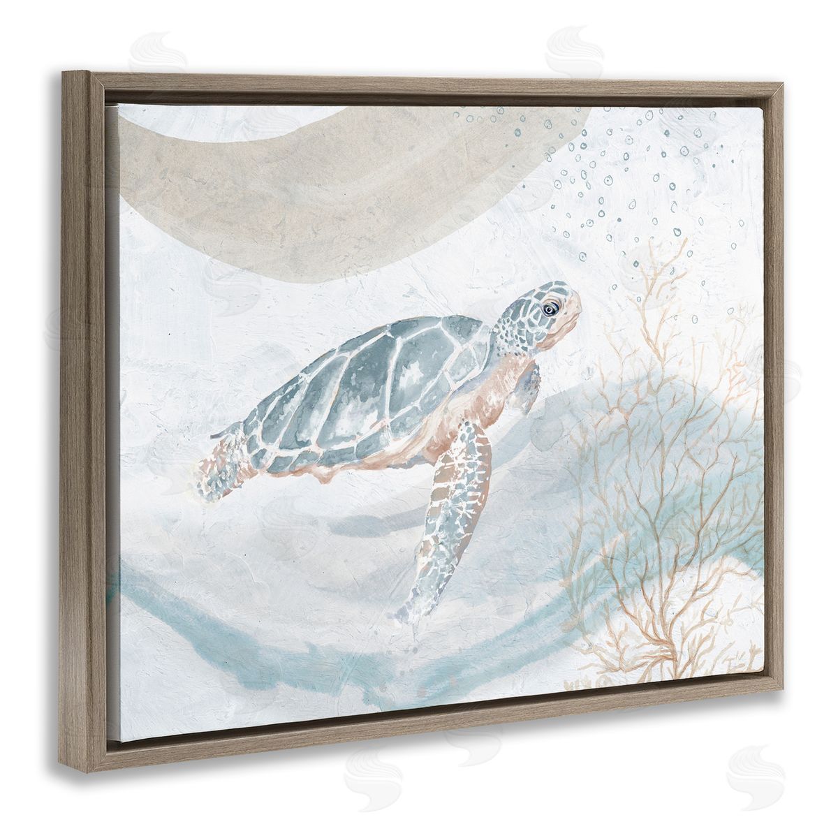 Patricia Pinto Drifting Sea Turtle Serene Ocean Wave Atmosphere  Brown Floating Frame Canvas Wall Art Print