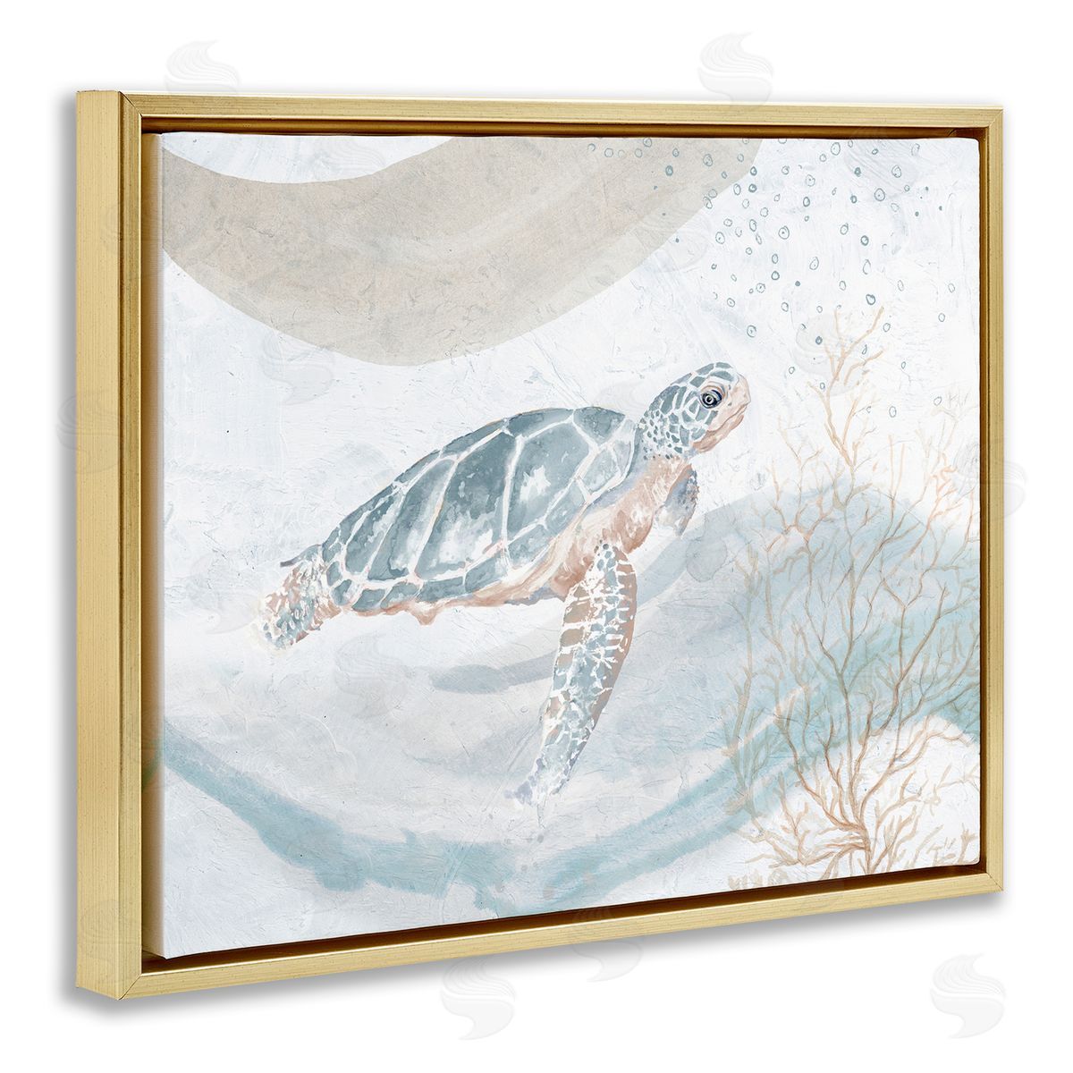 Patricia Pinto Drifting Sea Turtle Serene Ocean Wave Atmosphere  Gold Floating Frame Canvas Wall Art Print