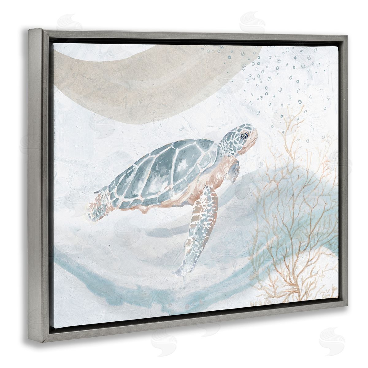 Patricia Pinto Drifting Sea Turtle Serene Ocean Wave Atmosphere  Gray Floating Frame Canvas Wall Art Print