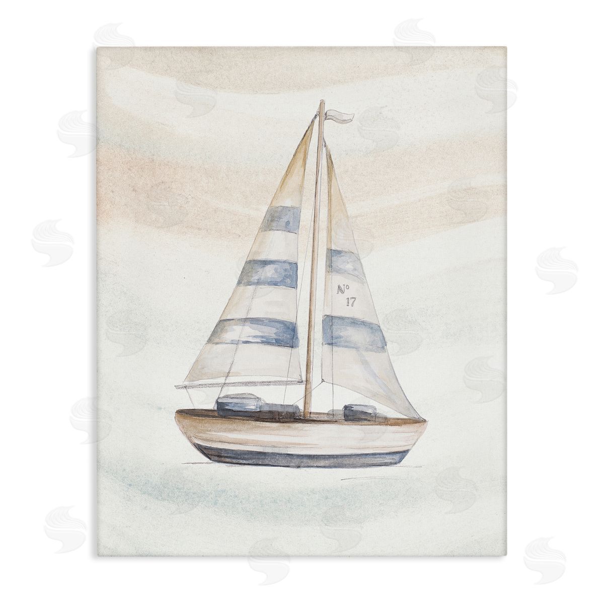 Patricia Pinto Nautical Sailboat Drifting Pale Abstract Ocean Waves  Stretched Canvas Wall Art Print