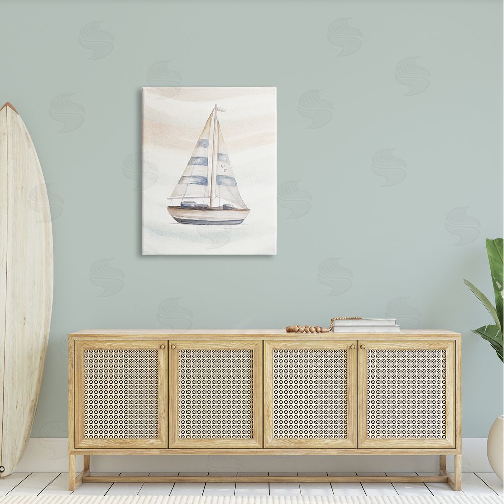 Patricia Pinto Nautical Sailboat Drifting Pale Abstract Ocean Waves  Canvas Wall Art Print in Room