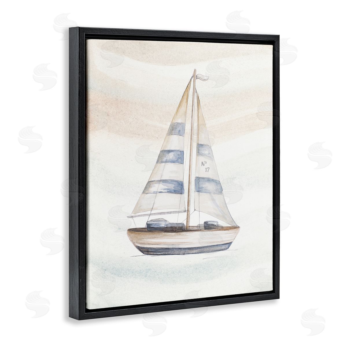 Patricia Pinto Nautical Sailboat Drifting Pale Abstract Ocean Waves  Black Floating Frame Canvas Wall Art Print