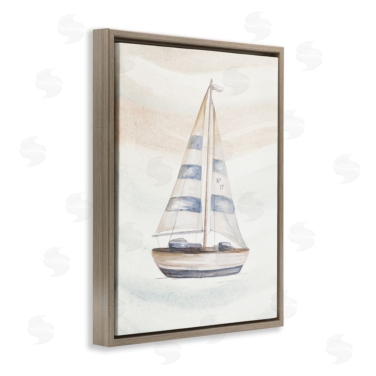 Patricia Pinto Nautical Sailboat Drifting Pale Abstract Ocean Waves  Brown Floating Frame Canvas Wall Art Print