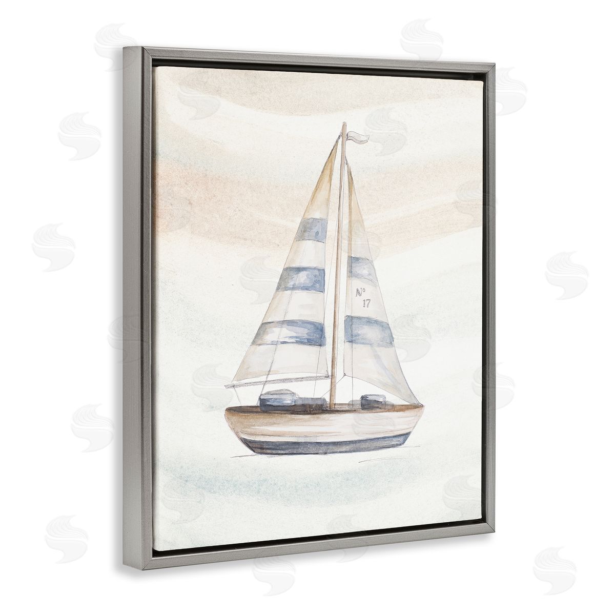 Patricia Pinto Nautical Sailboat Drifting Pale Abstract Ocean Waves  Gray Floating Frame Canvas Wall Art Print