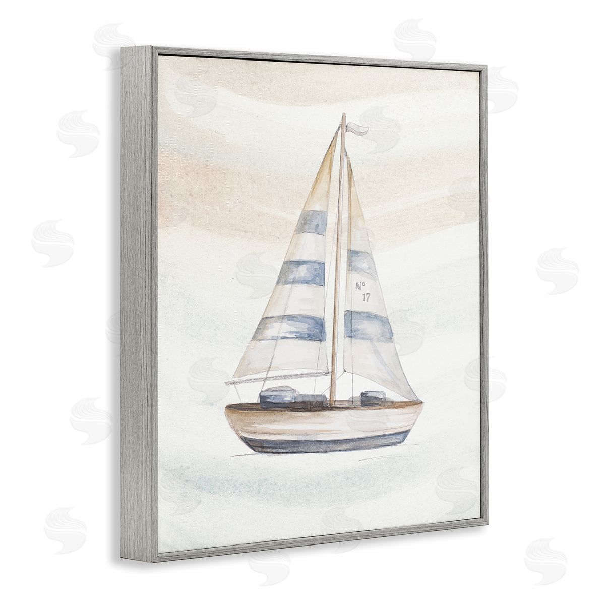 Patricia Pinto Nautical Sailboat Drifting Pale Abstract Ocean Waves  Gray Framed Giclee Wall Art Print