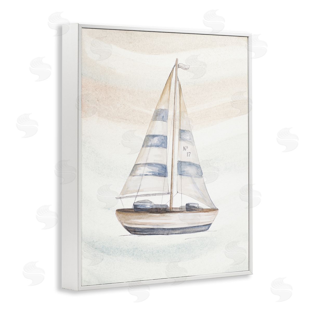 Patricia Pinto Nautical Sailboat Drifting Pale Abstract Ocean Waves  White Framed Giclee Wall Art Print