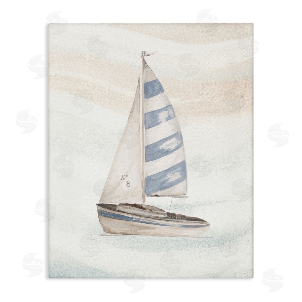 Patricia Pinto Sailing Calm Ocean Waves Lone Boat Drifting Stretched Canvas Wall Art Print