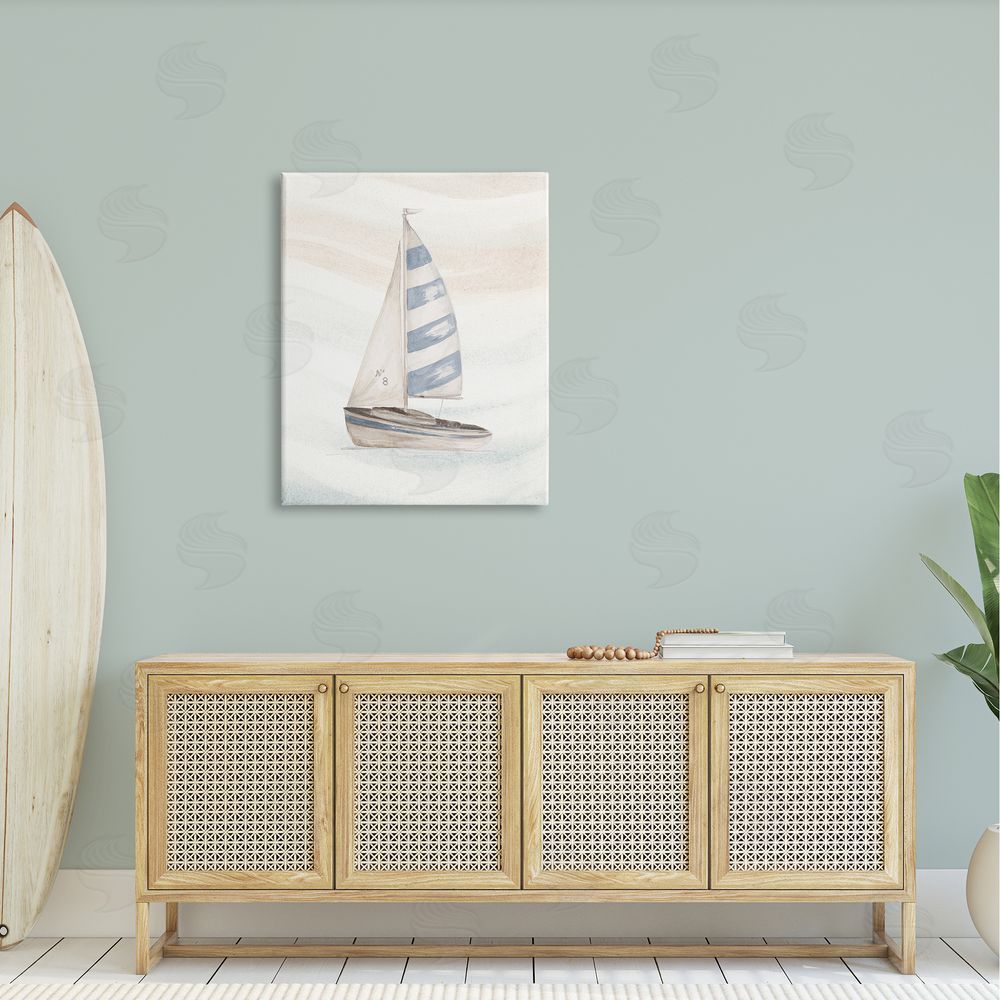 Patricia Pinto Sailing Calm Ocean Waves Lone Boat Drifting Canvas Wall Art Print in Room