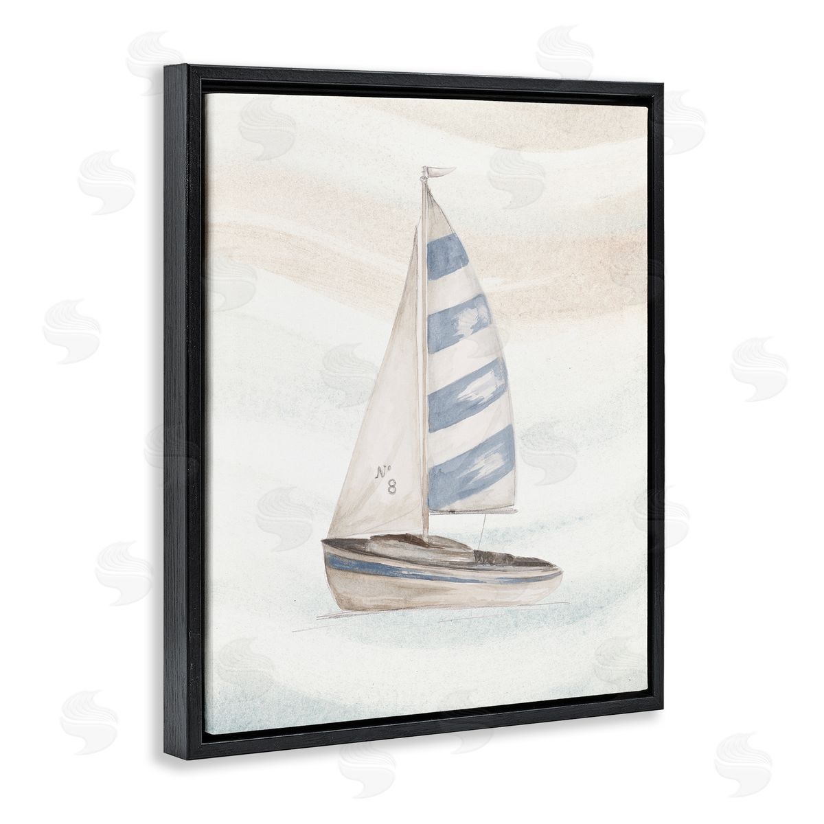 Patricia Pinto Sailing Calm Ocean Waves Lone Boat Drifting Black Floating Frame Canvas Wall Art Print