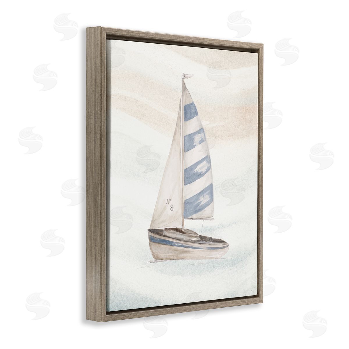 Patricia Pinto Sailing Calm Ocean Waves Lone Boat Drifting Brown Floating Frame Canvas Wall Art Print