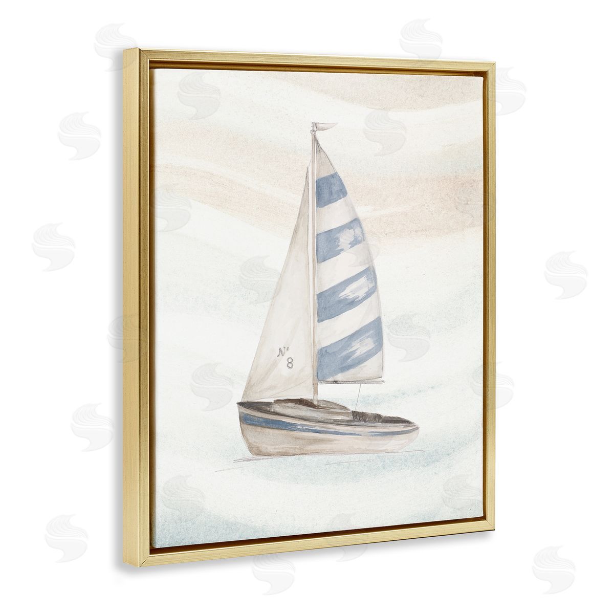 Patricia Pinto Sailing Calm Ocean Waves Lone Boat Drifting Gold Floating Frame Canvas Wall Art Print