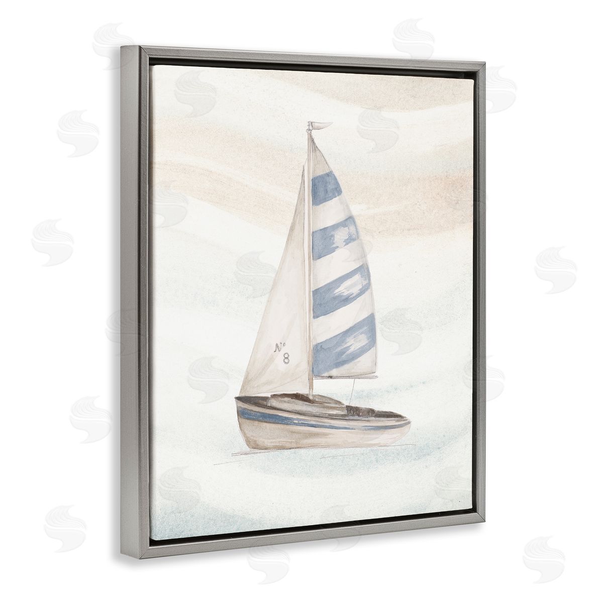 Patricia Pinto Sailing Calm Ocean Waves Lone Boat Drifting Gray Floating Frame Canvas Wall Art Print