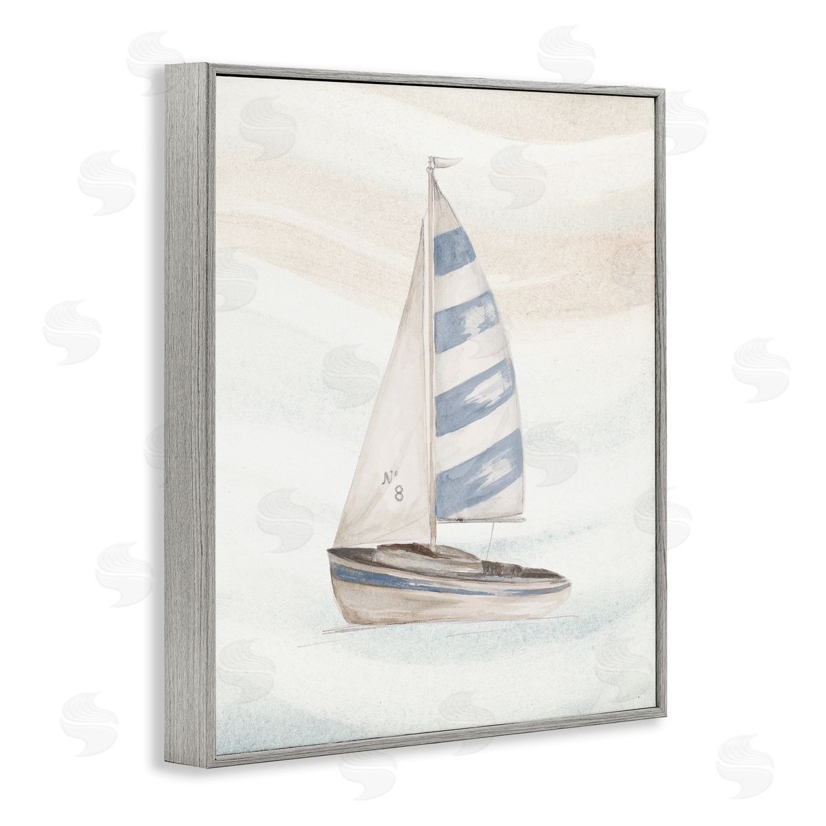 Patricia Pinto Sailing Calm Ocean Waves Lone Boat Drifting Gray Framed Giclee Wall Art Print