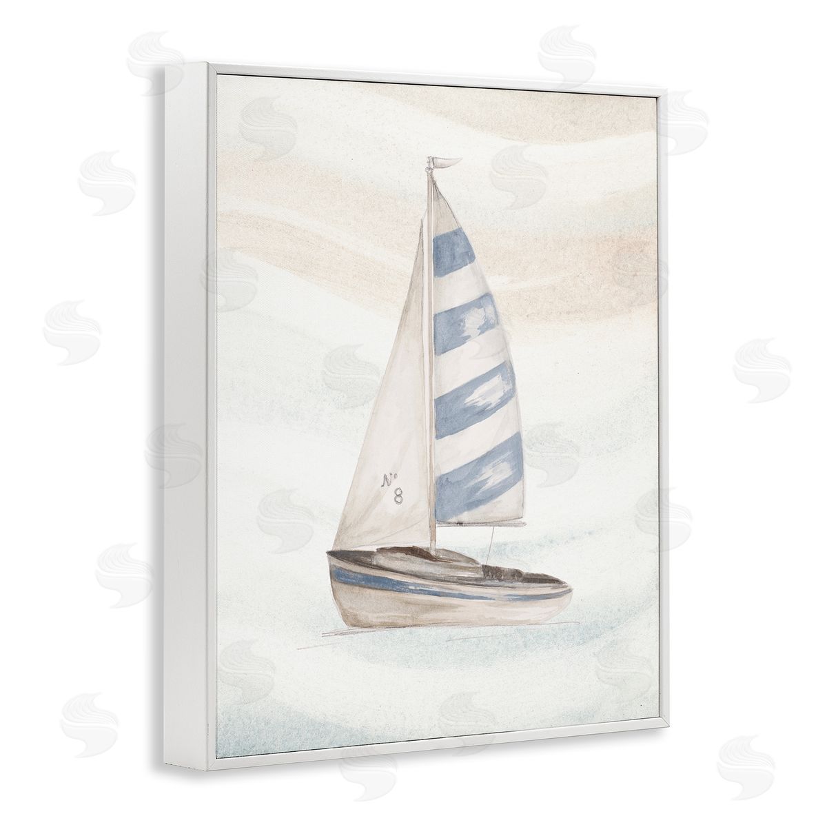 Patricia Pinto Sailing Calm Ocean Waves Lone Boat Drifting White Framed Giclee Wall Art Print