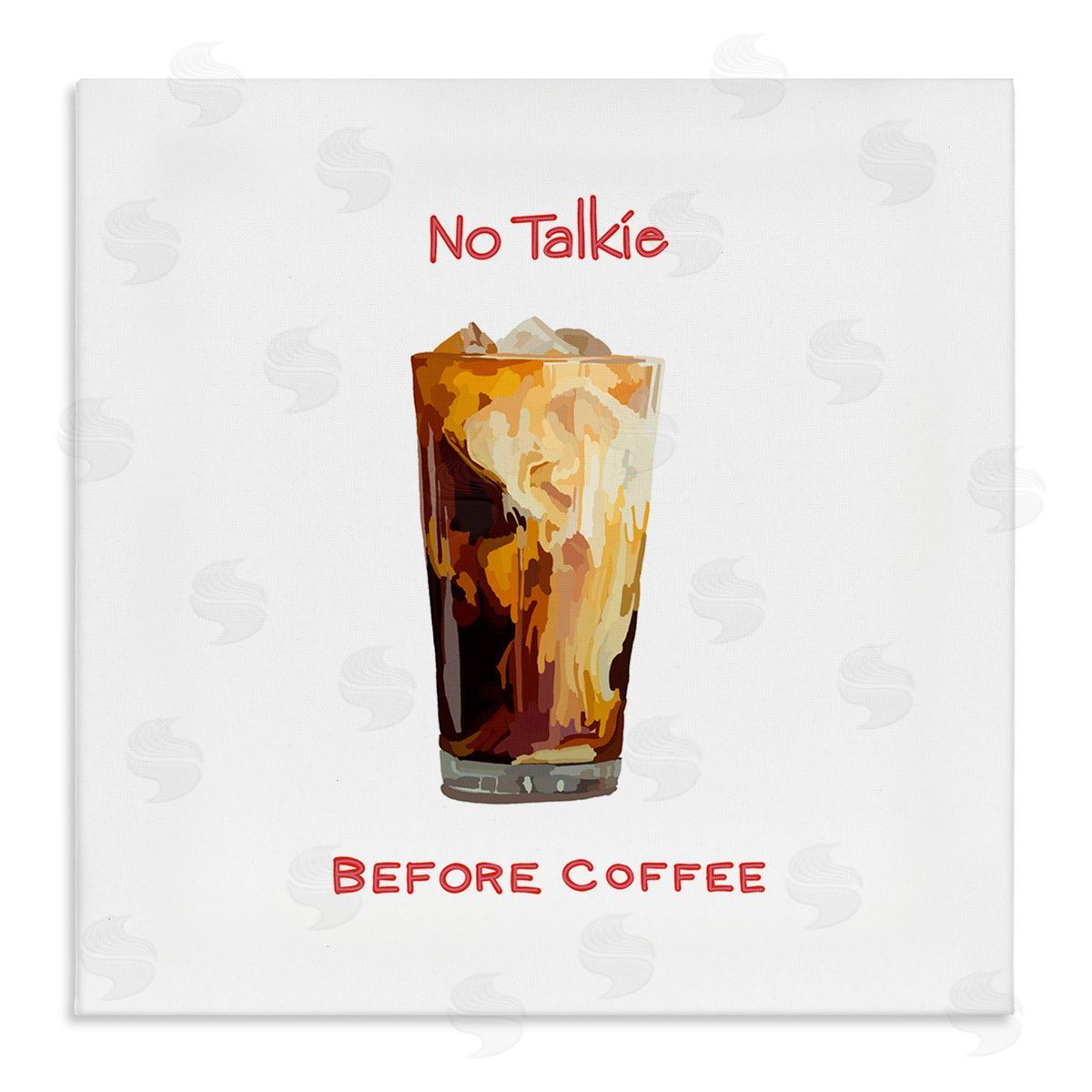 Amelia Noyes No Talkie Before Coffee Casual Kitchen Milk Swirls Stretched Canvas Wall Art Print