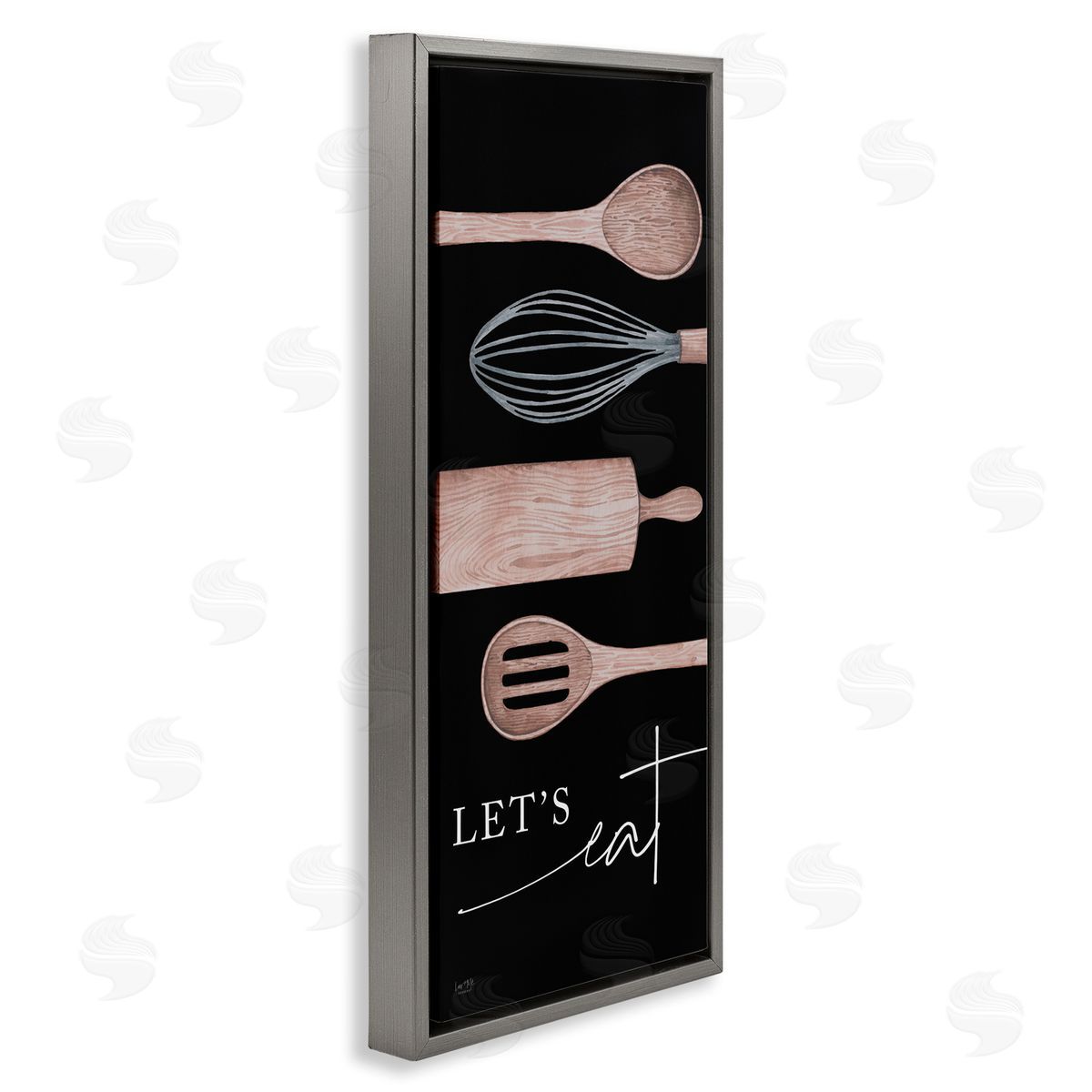 Let's Eat with Kitchen Utensils Grey Floating Frame Canvas Wall Art, Home Decor by Lux + Me Designs