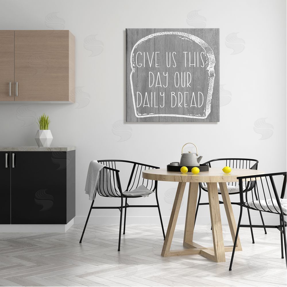 Stupell Studio Our Daily Bread Fun Religious Kitchen Phrase  Canvas Wall Art in Room