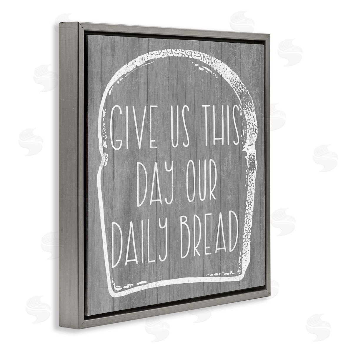 Stupell Studio Our Daily Bread Fun Religious Kitchen Phrase  Gray Floating Frame Canvas Wall Art Print