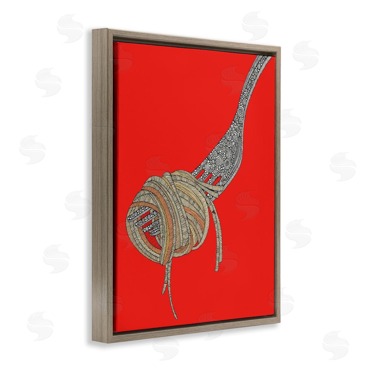 Pop Style Spaghetti Brown Floating Frame Canvas Wall Art, Home Decor by Valentina Harper