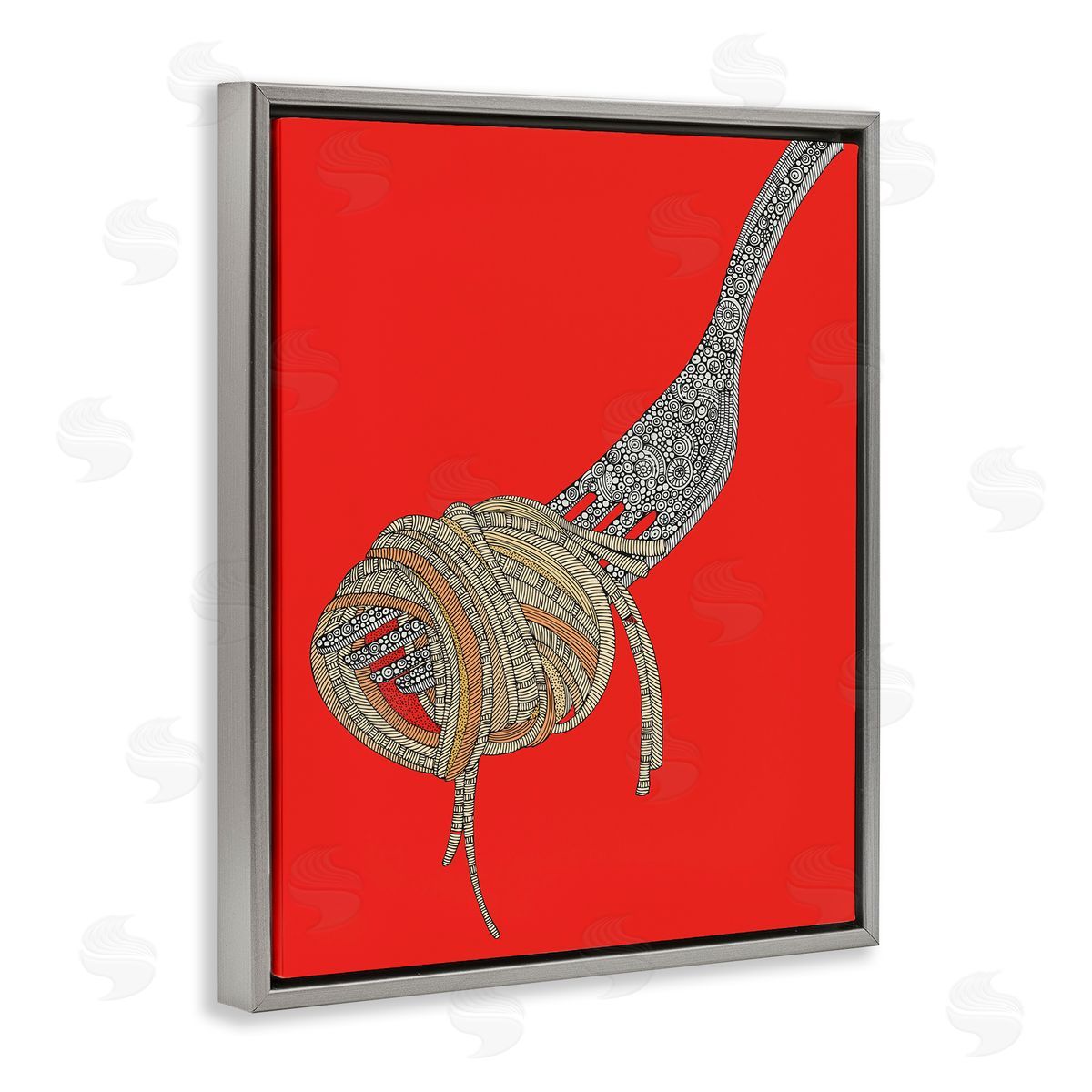 Pop Style Spaghetti Grey Floating Frame Canvas Wall Art, Home Decor by Valentina Harper