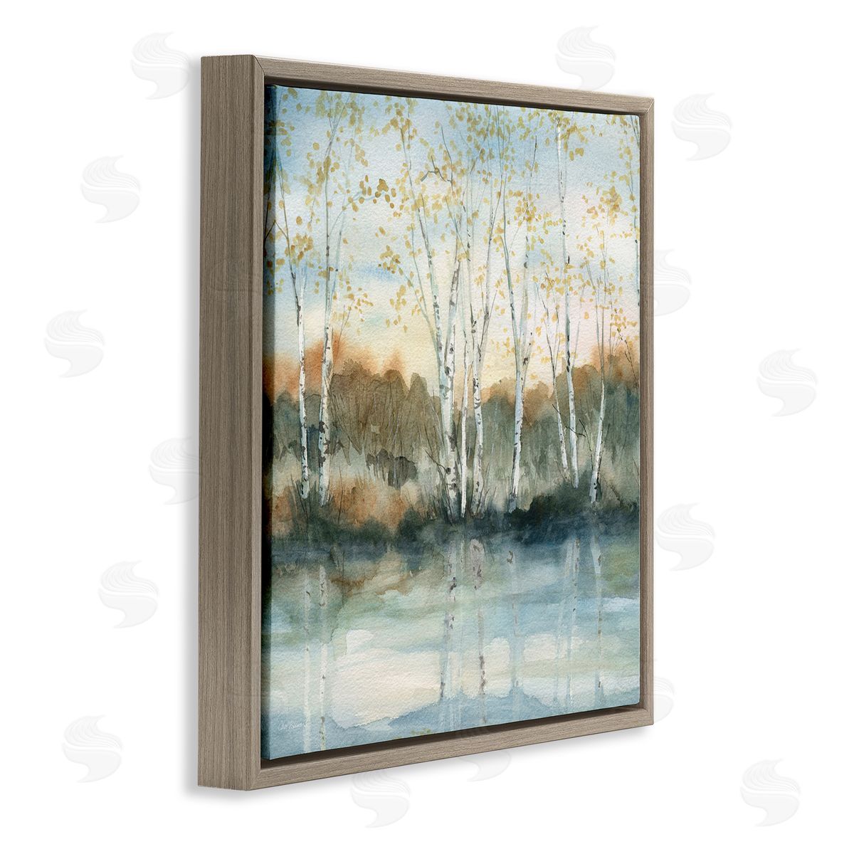Quaint Birch Tree Reflections Brown Floating Frame Canvas Wall Art, Home Decor by Carol Robinson