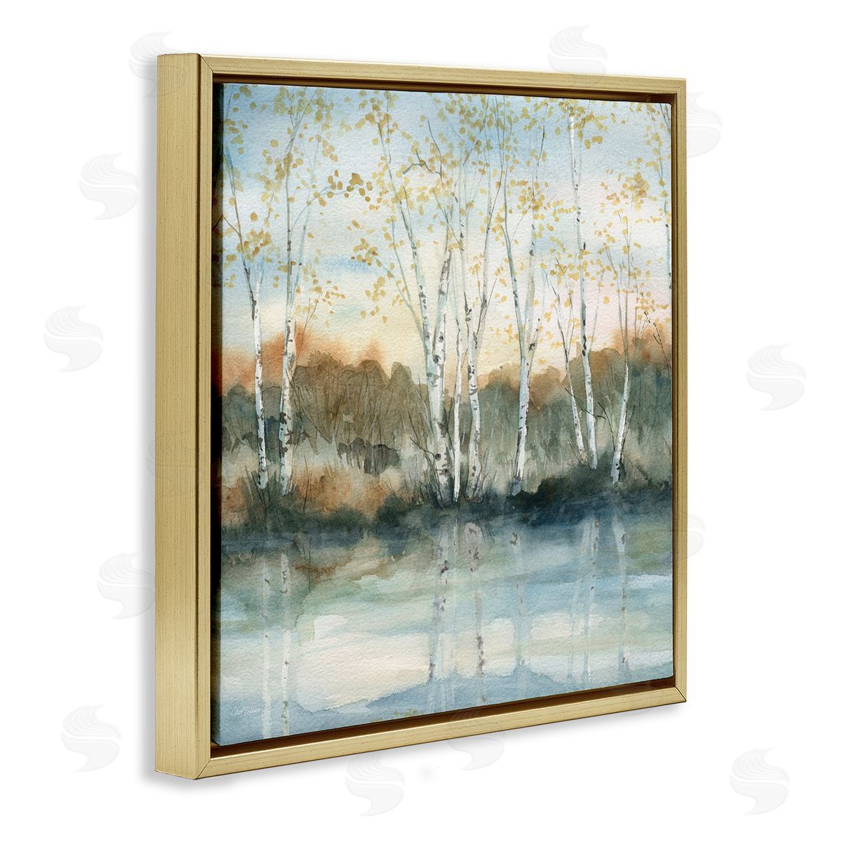Quaint Birch Tree Reflections Gold Floating Frame Canvas Wall Art, Home Decor by Carol Robinson