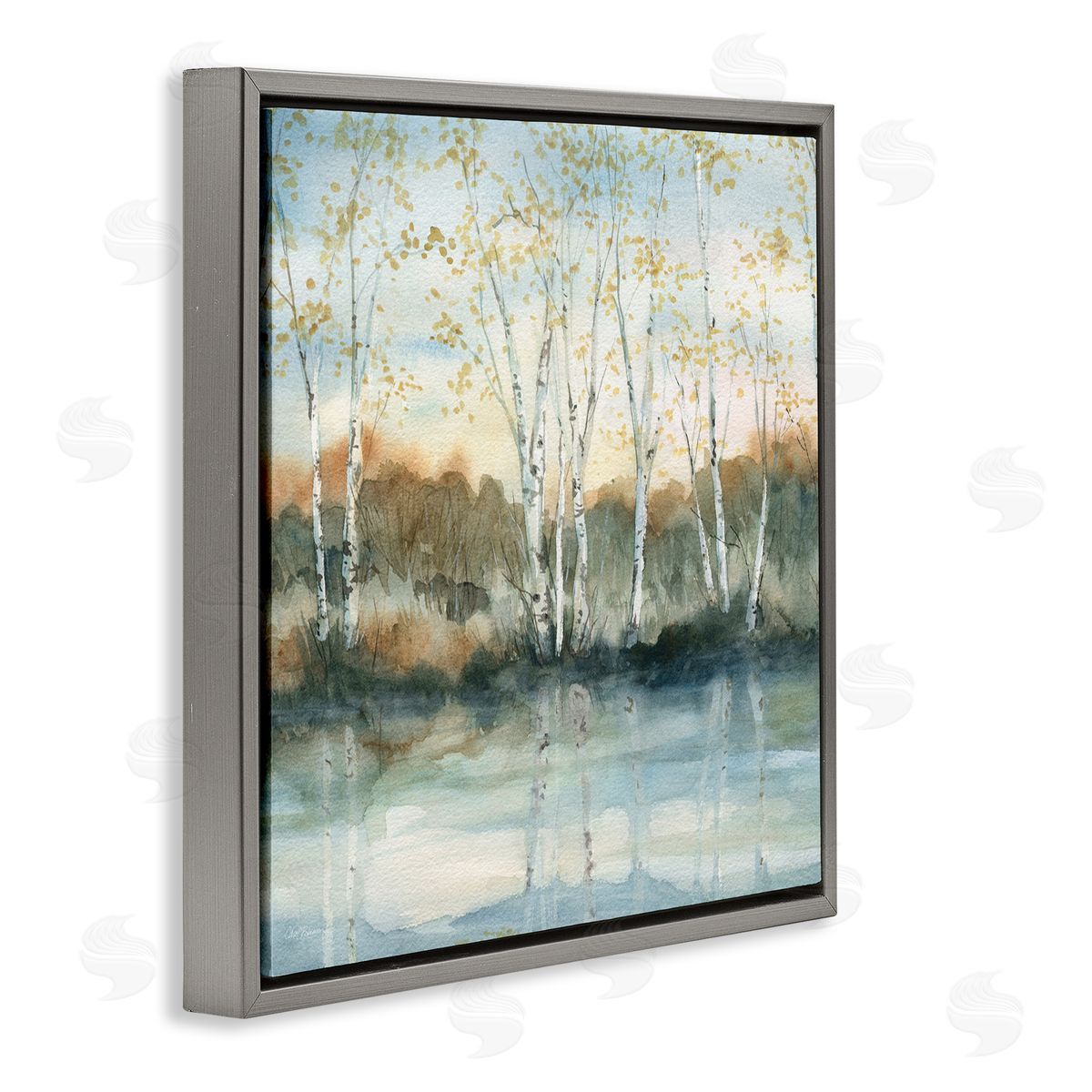 Quaint Birch Tree Reflections Grey Floating Frame Canvas Wall Art, Home Decor by Carol Robinson