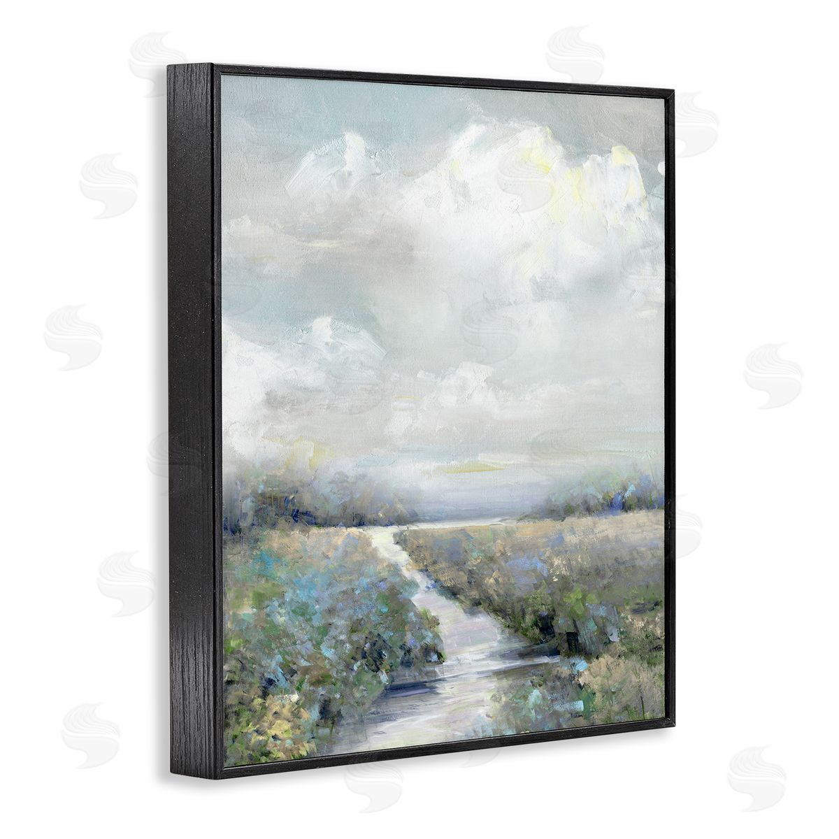 Tranquil Flower Meadow Path Black Frame Print Wall Art, Home Decor by Sally Swatland