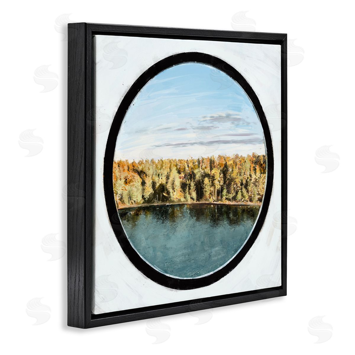 Ziwei Li Autumn Woodland Forest Lake Through Porthole Landscape Black Floating Frame Canvas Wall Art Print