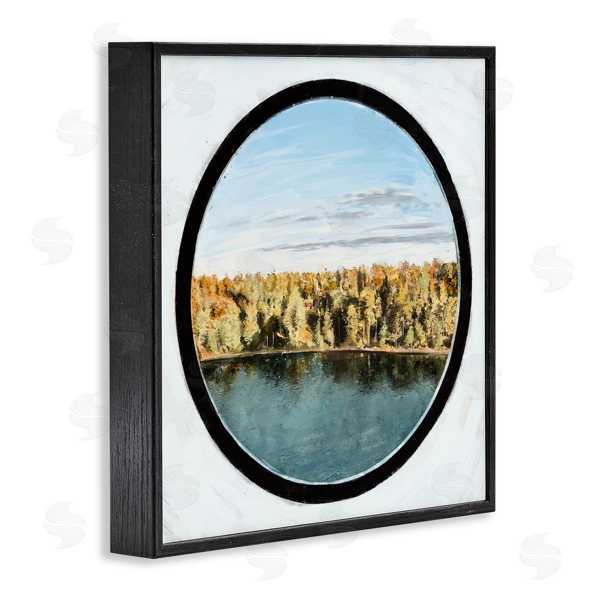 Ziwei Li Autumn Woodland Forest Lake Through Porthole Landscape Black Framed Glicee Wall Art Print
