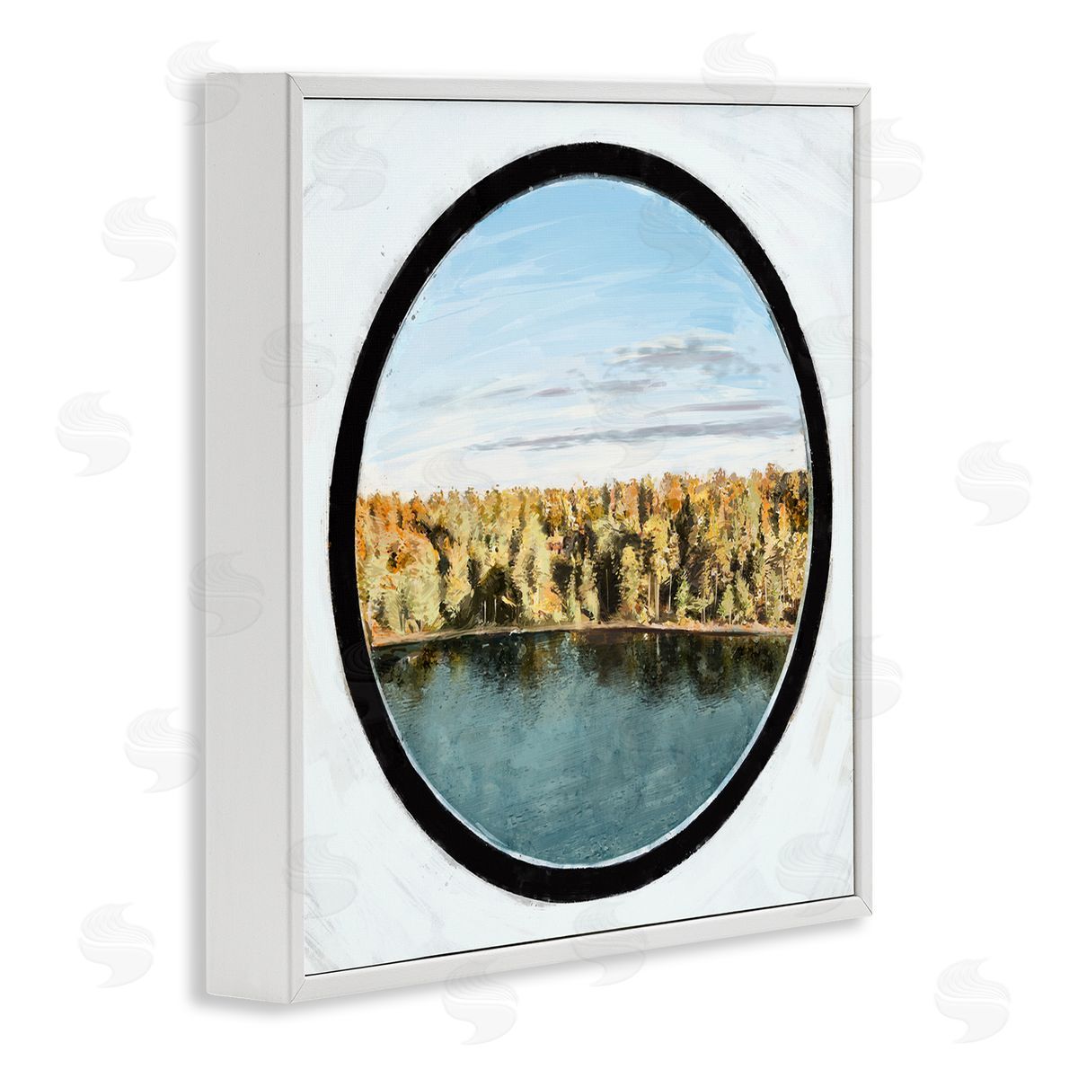 Ziwei Li Autumn Woodland Forest Lake Through Porthole Landscape White Framed Glicee Wall Art Print