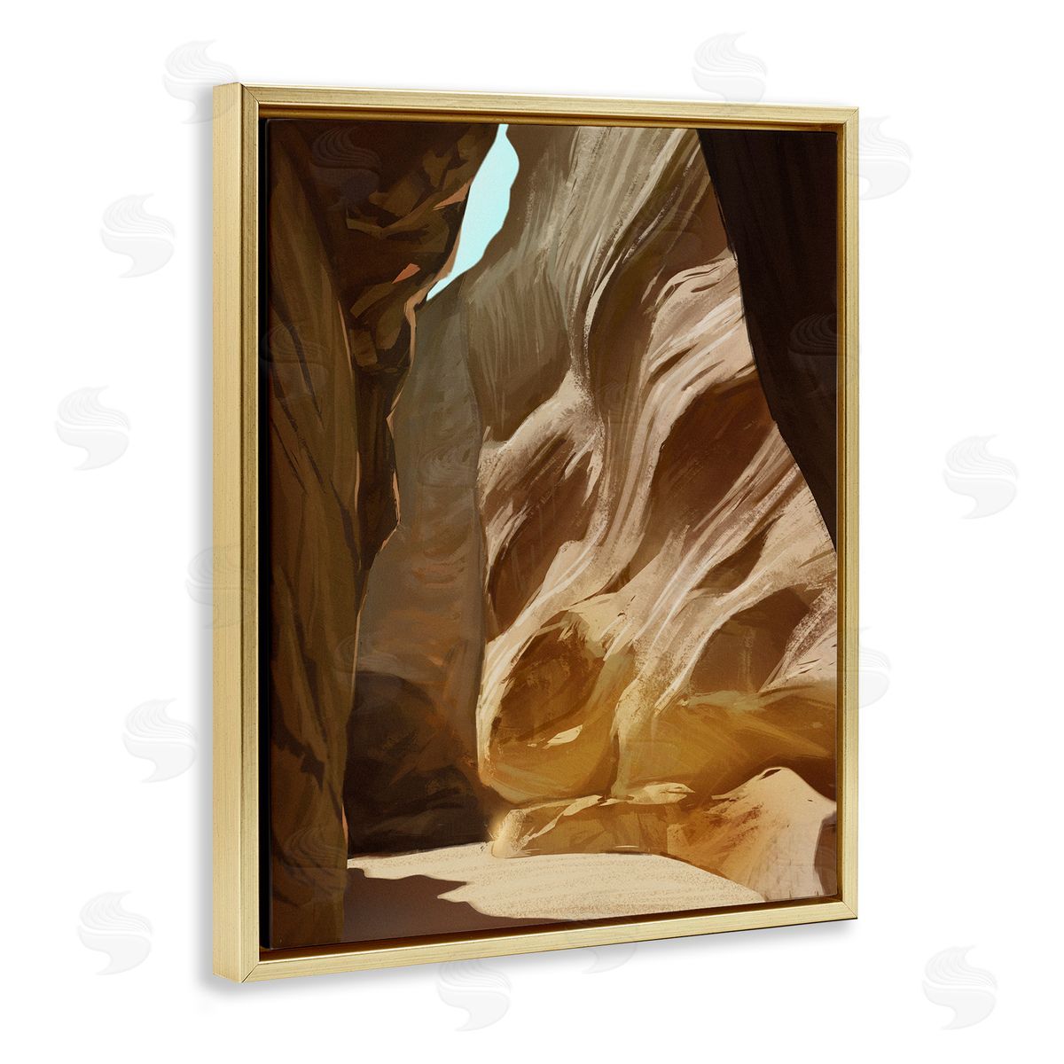 Ziwei Li Sandy Desert Cliffs Peaceful Arid Canyon Landscape Gold Floating Frame Canvas Wall Art Print