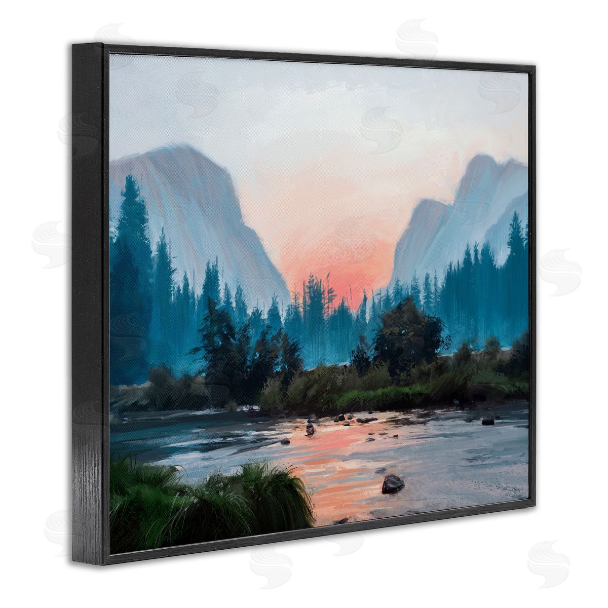 Ziwei Li Mountain Valley Tranquil Sunset Lake Reflection  Black Framed Giclee Wall Art Print