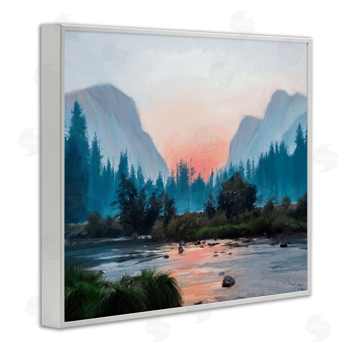 Ziwei Li Mountain Valley Tranquil Sunset Lake Reflection  White Framed Giclee Wall Art Print